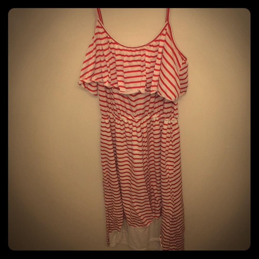 Red and White Striped High-Low Dress